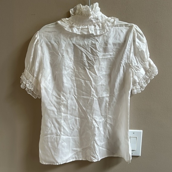 Ruth Anthropologie White Ruffle Tie Front Short Sleeve Blouse Size 4 - Picture 6 of 8